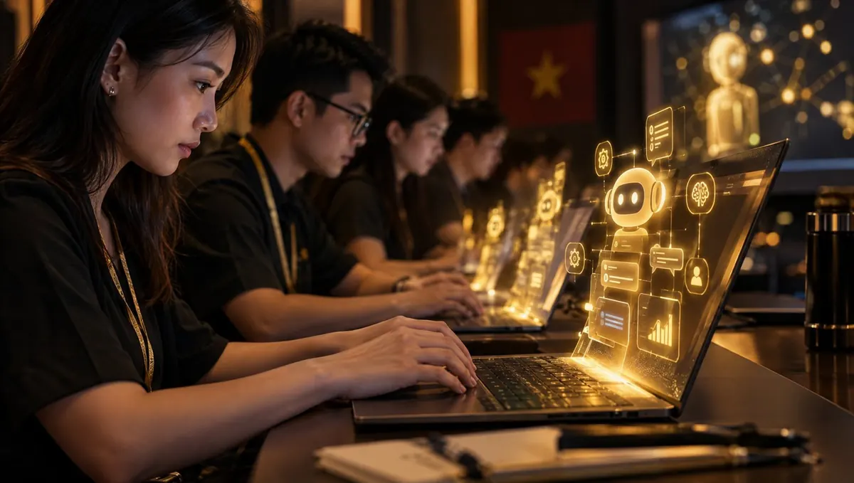 Ảnh minh hoạ: học viên thực hành cùng AI trên laptop